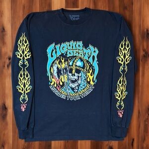 Liquid‎ Death Shirt Long Sleeve Graphic Skull Flames  Medium Black - Streetwear